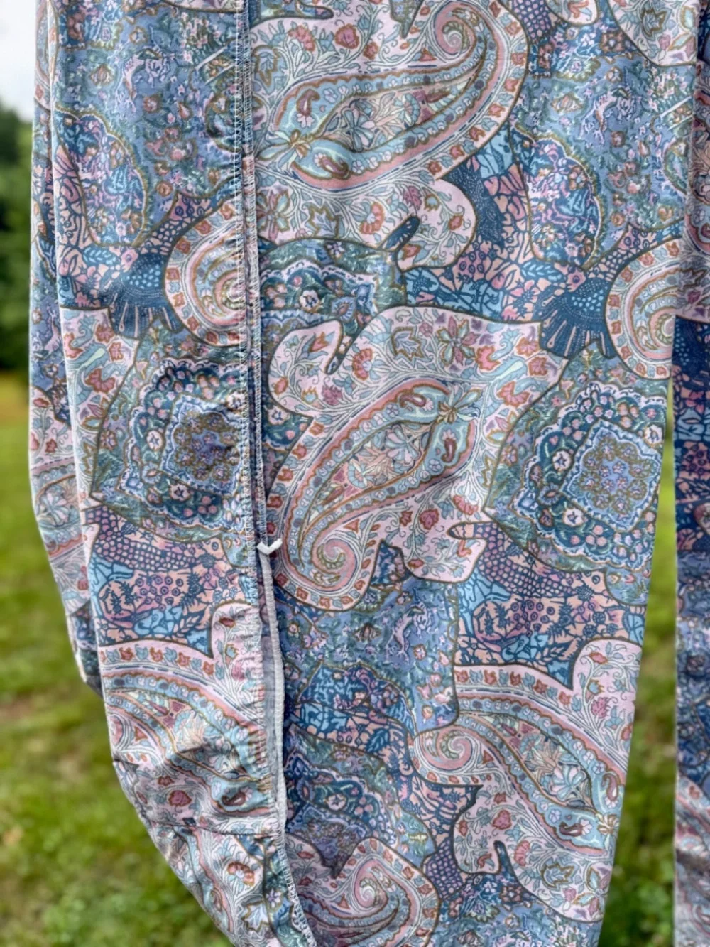 Vintage Blue Pink Paisley Twin Bed Duvet Cover and Flawed Fitted Sheet 2 pc USA
